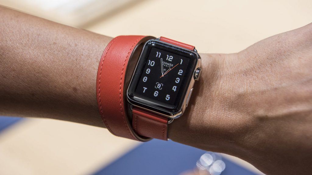 The Apple Watch Hermes is displayed for a photograph after an Apple Inc. product announcement in San Francisco, California, U.S., on Wednesday, Sept. 9, 2015. Apple Inc. unveiled a wide-ranging lineup of new products, including updated iPhones, a revamped TV set-top box for playing games and watching videos, and a bigger iPad designed for business customers. Photographer: David Paul Morris/Bloomberg via Getty Images